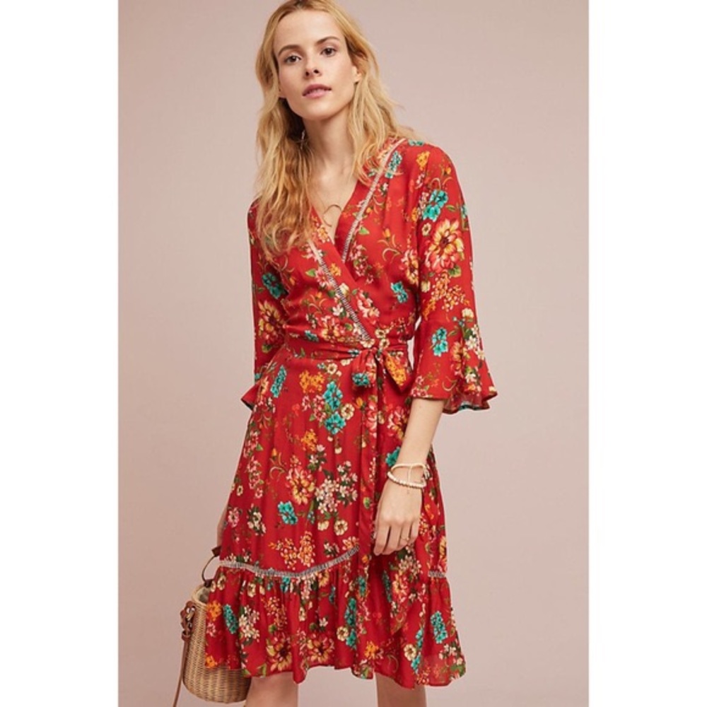 Farm Rio Kenzie Wrap Dress (orange floral)